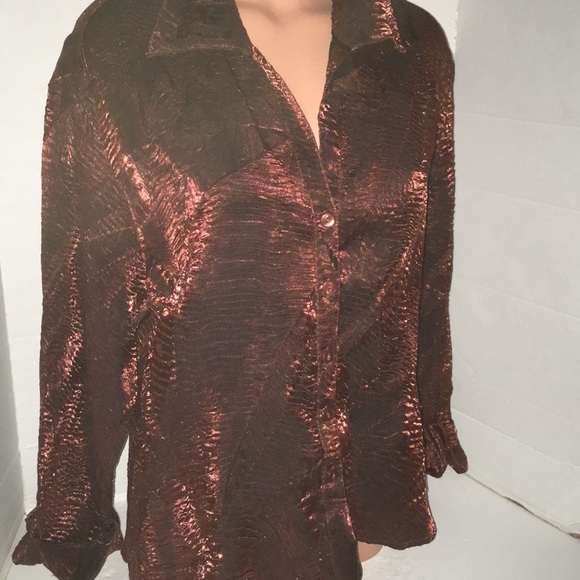 Vintage Silky Golden Crinkle Secretary Blouse Top - Picture 3 of 8